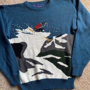 Vtg Jon Weston Youth Large 16-18 Ski Sweater Knit Mountain Scene Winter Holiday